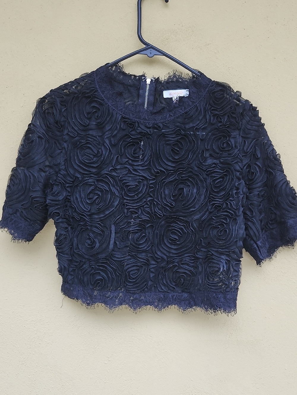 Women's Black Rosette Lace Crop Top